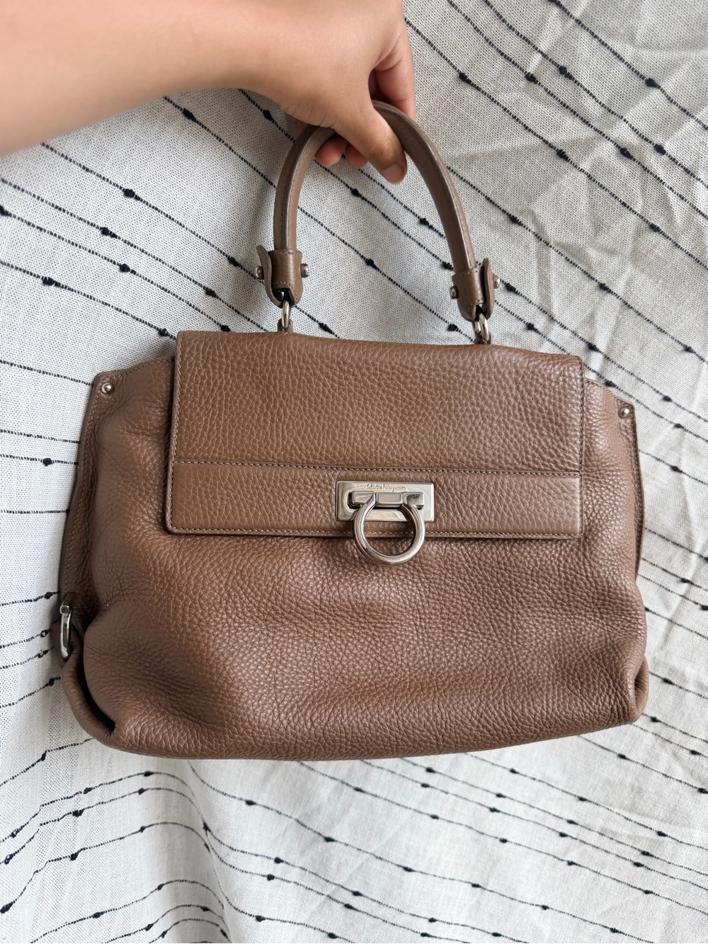 Salvatore Ferragamo Brown Pebbled Leather Top-Handle Bag - Picture 2 of 10